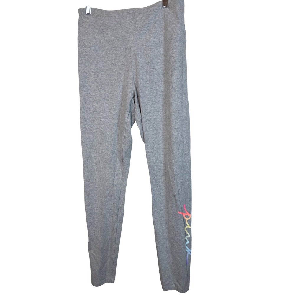 PINK Victoria's Secret Gray Rainbow Logo High Rise Cotton Leggings Womens Large